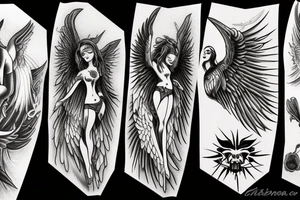 An angel with black wings descending into hell tattoo idea