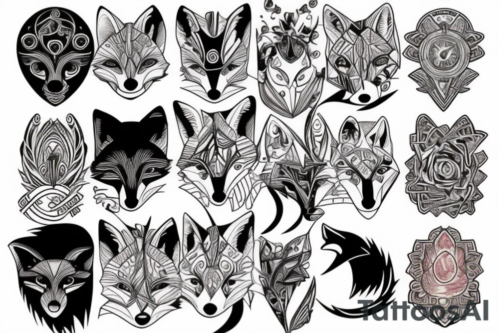 color, fox, math, lines, symbols tattoo idea