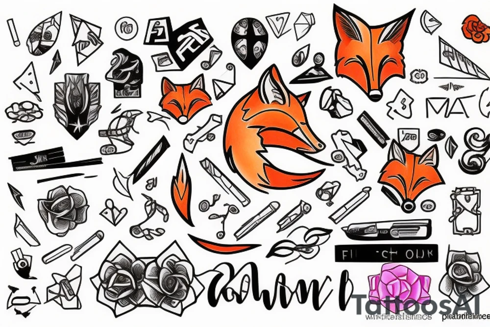 color, fox, math, lines, symbols tattoo idea