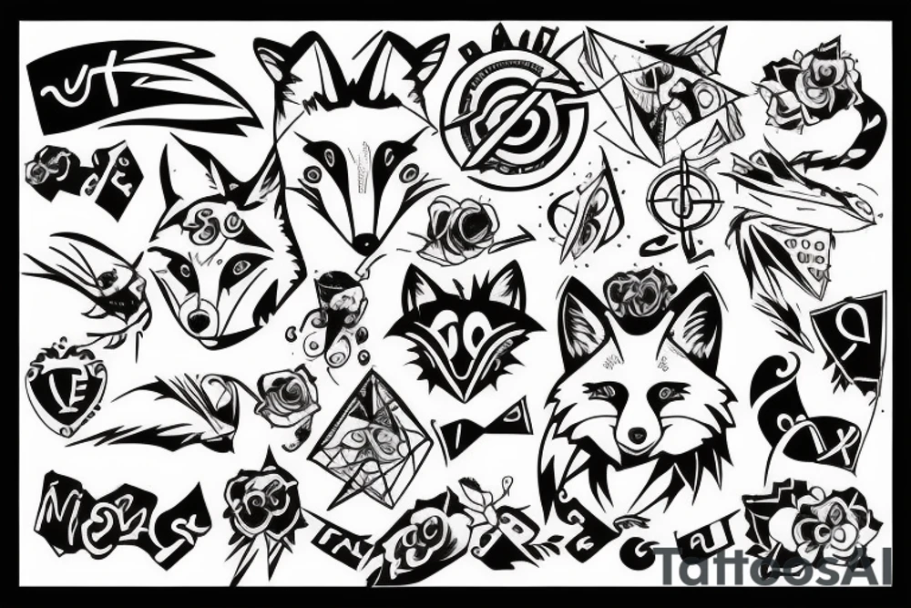 color, fox, math, lines, symbols tattoo idea