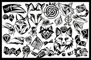 color, fox, math, lines, symbols tattoo idea