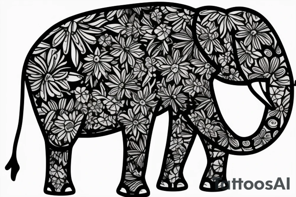 floral elephant tattoo idea