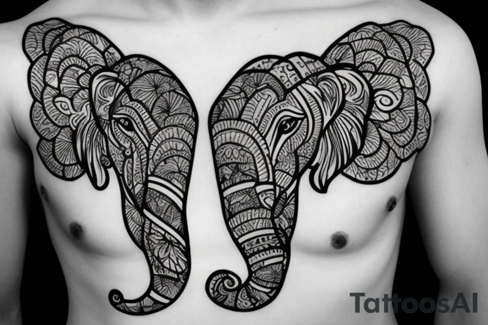 chest floral elephant tattoo idea