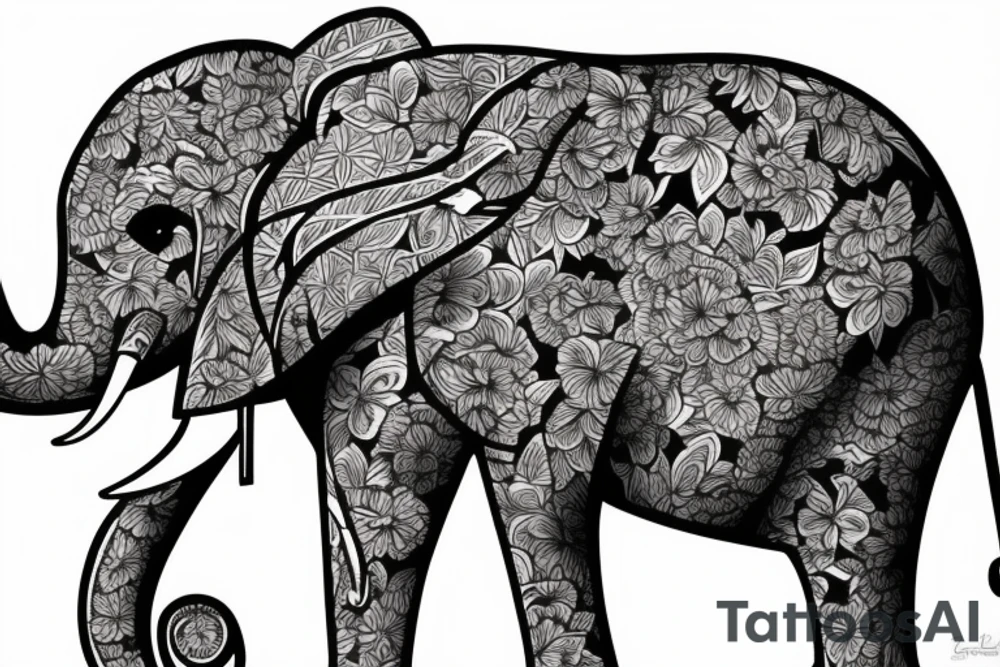 chest floral elephant tattoo idea