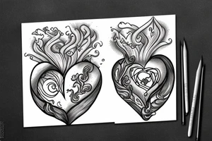 Half Fire heart and half water heart tattoo idea