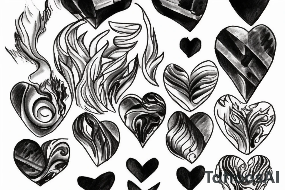 Broken heart, half fire half water tattoo idea