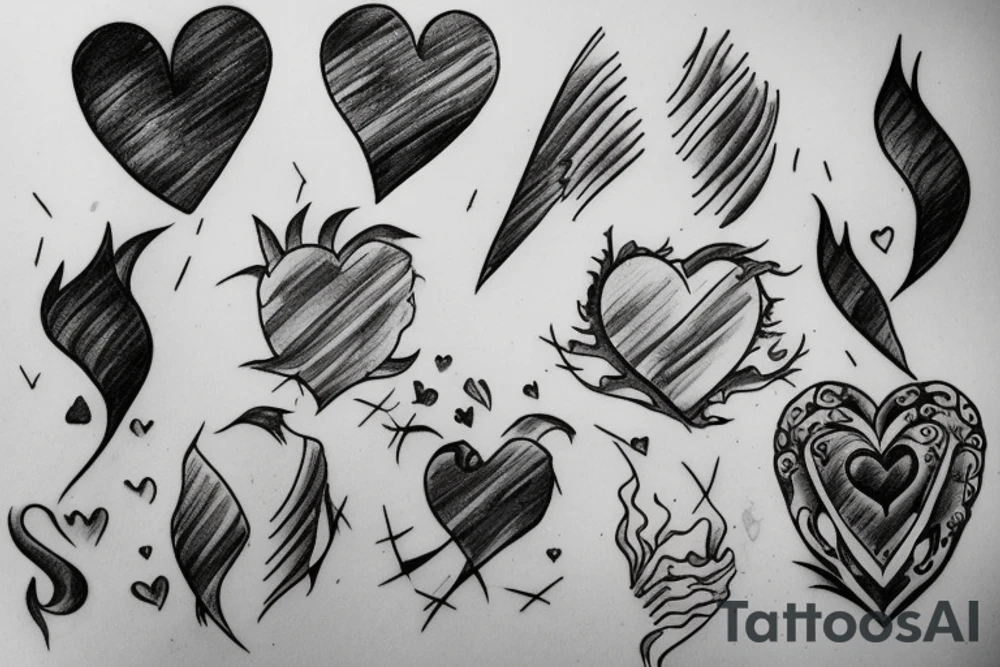 Broken heart, half fire half water tattoo idea