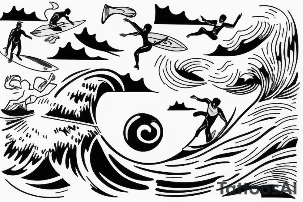 man surfing a giant wave tattoo idea