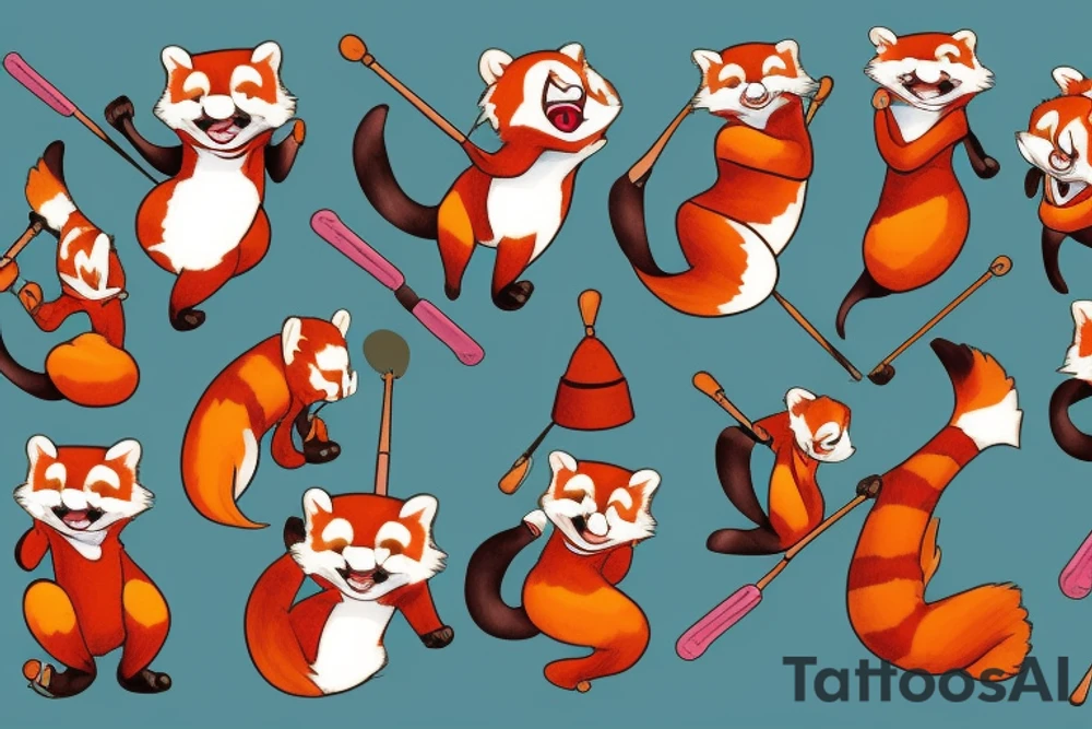red panda juggling clubs with Figment disney tattoo idea