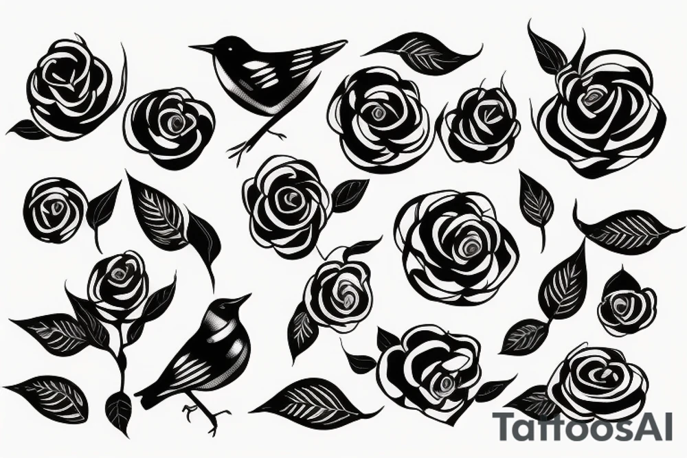 A bird styled like a rose tattoo idea