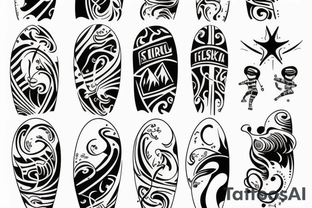 Skiing and surf tattoo idea