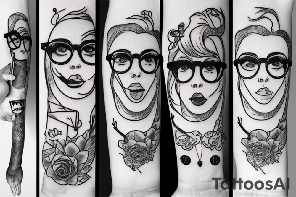 Girl  glasses cane tattoo idea