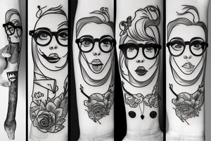 Girl  glasses cane tattoo idea