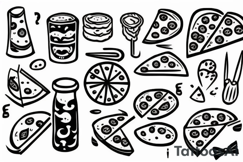 pizza, drum kit tattoo idea