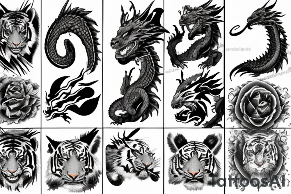 Dragon, tiger, girl tattoo idea