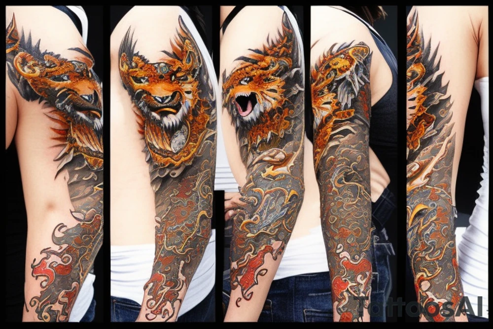Dragon, tiger, girl tattoo idea