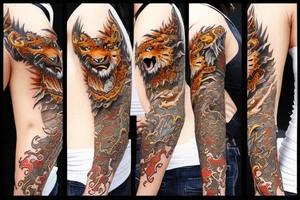 Dragon, tiger, girl tattoo idea