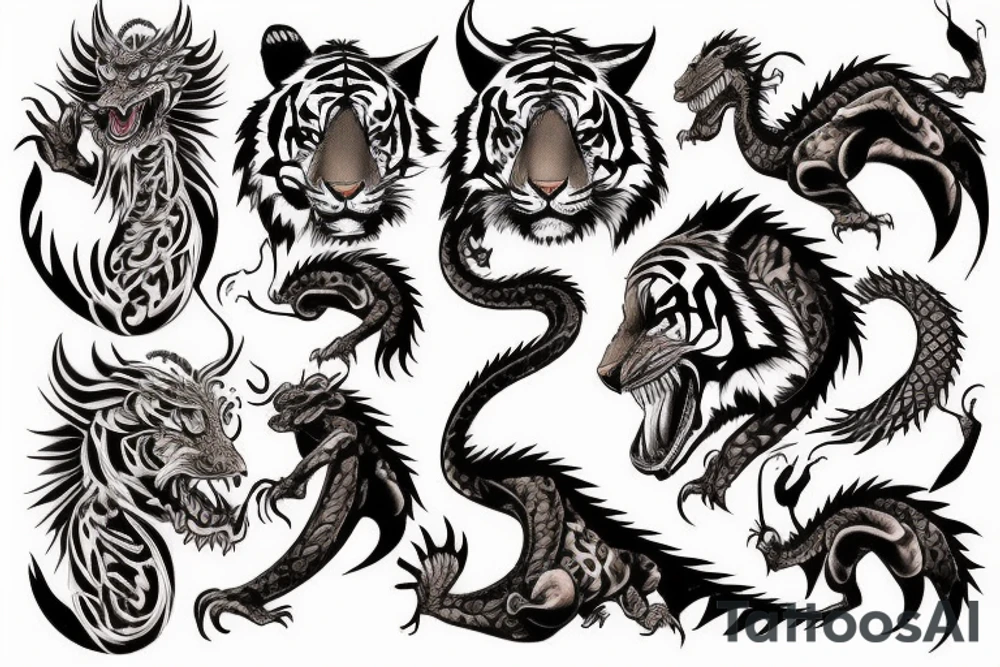 Dragon, tiger, girl tattoo idea