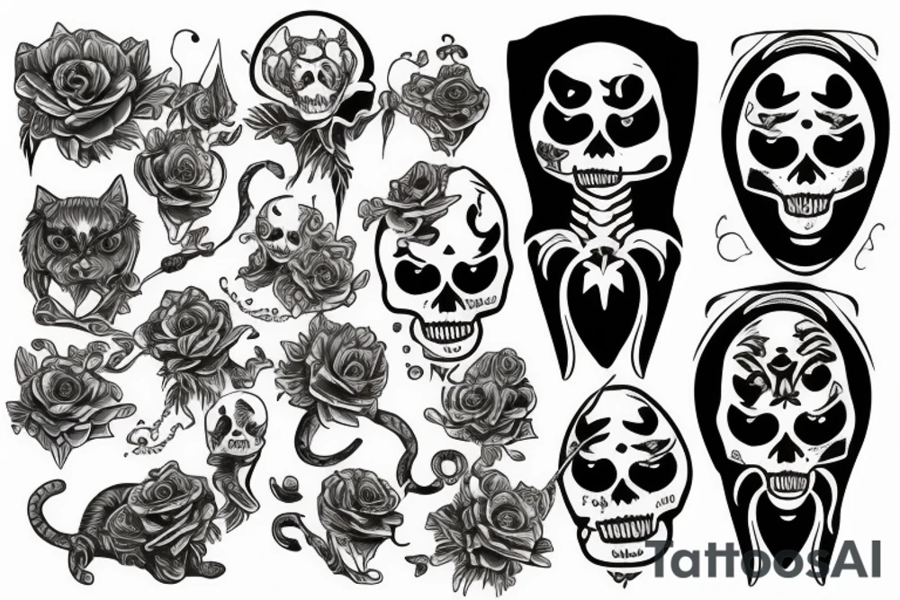 skeleton cat reaper tattoo idea