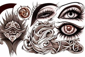 A brown, caramel-colored eye that will be located in the center of a mix of black and white composed of clouds and fine lines. tattoo idea