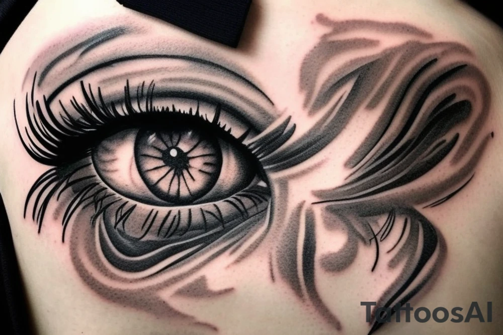 A brown, caramel-colored eye that will be located in the center of a mix of black and white composed of clouds and fine lines.  I want a lot of cloud tattoo idea