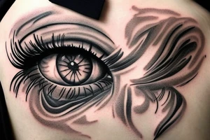 A brown, caramel-colored eye that will be located in the center of a mix of black and white composed of clouds and fine lines.  I want a lot of cloud tattoo idea