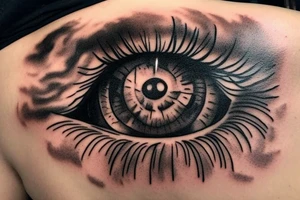A brown, caramel-colored eye that will be located in the center of a mix of black and white composed of clouds and fine lines.  I want a lot of cloud tattoo idea