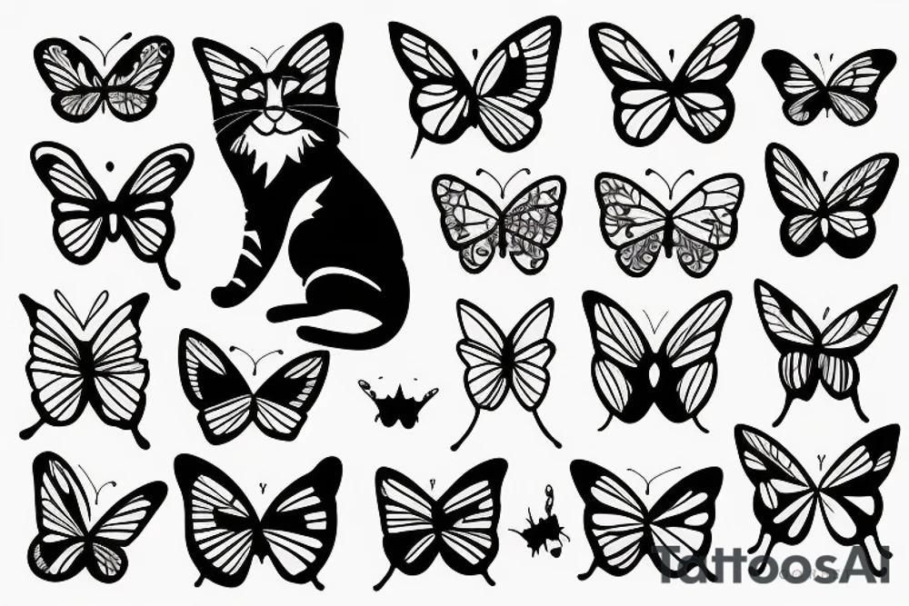 a cat playing with a butterfly tattoo idea
