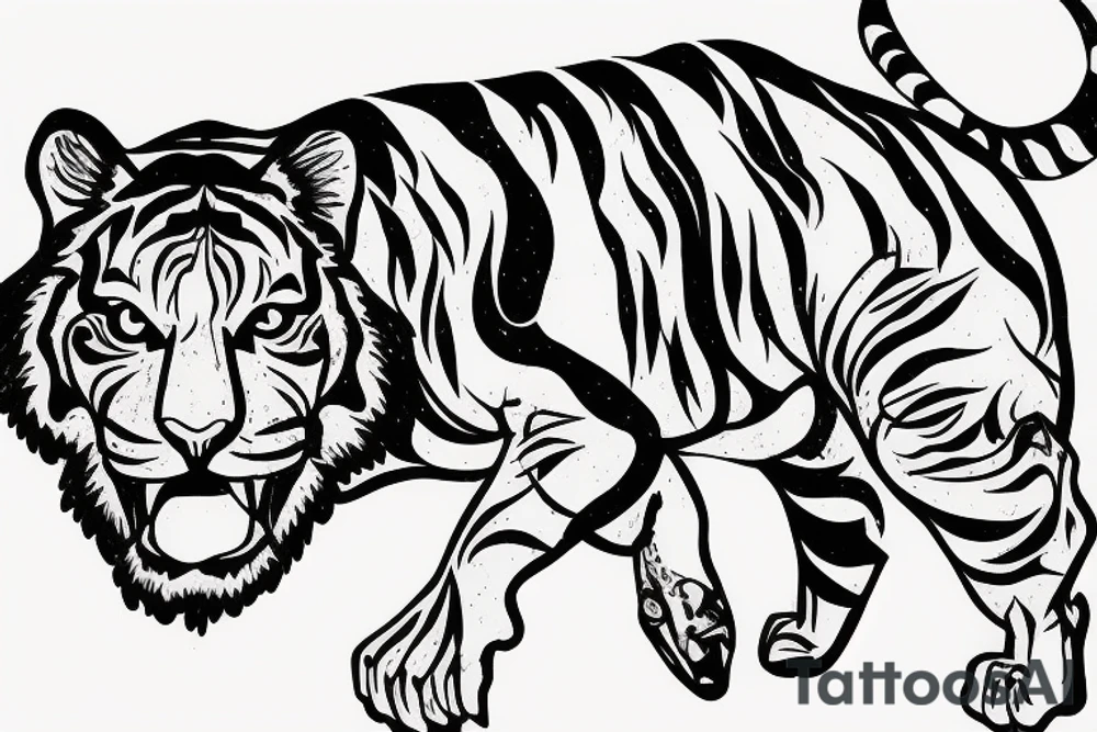 Tiger hunting for arm design tattoo idea