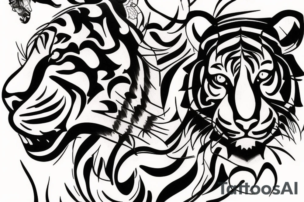 Tiger and ox together arm tattoo tattoo idea