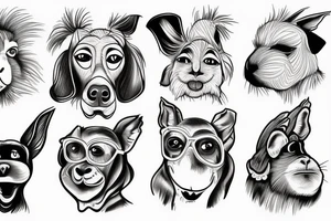 a dog, a rabbit, a monkey, and a rooster. tattoo idea