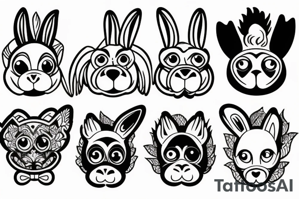 a dog, a rabbit, a monkey, and a rooster. tattoo idea