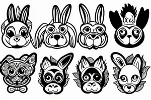 a dog, a rabbit, a monkey, and a rooster. tattoo idea
