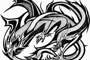 dragon with sword and flames tattoo idea