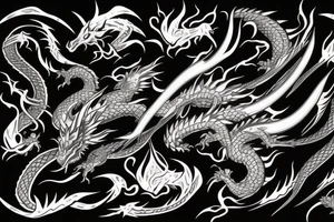 dragon with sword and flames tattoo idea