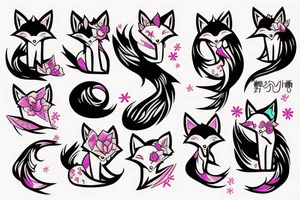 Neon Kawai fox girl tattoo idea