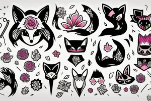 Neon Kawai fox girl tattoo idea