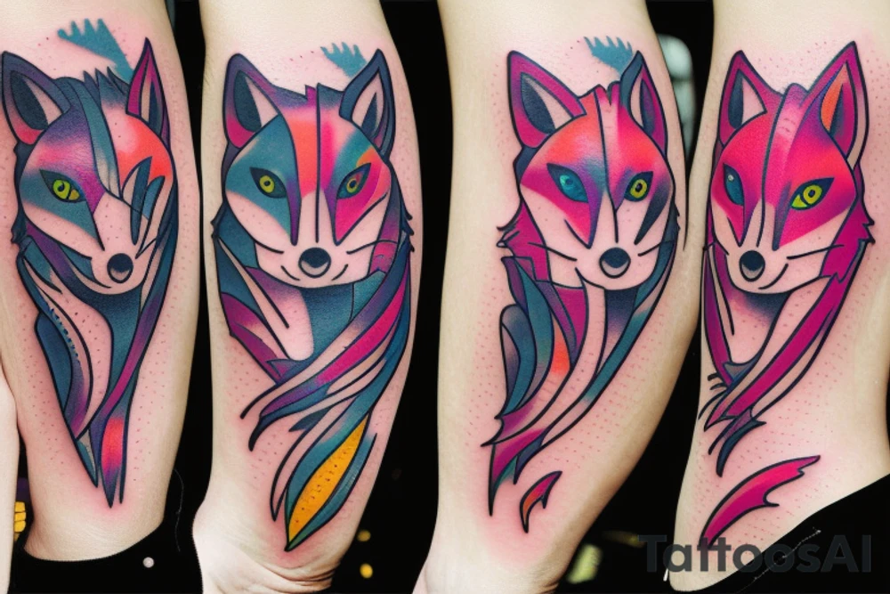 Neon Kawai fox girl tattoo idea