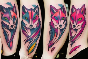 Neon Kawai fox girl tattoo idea