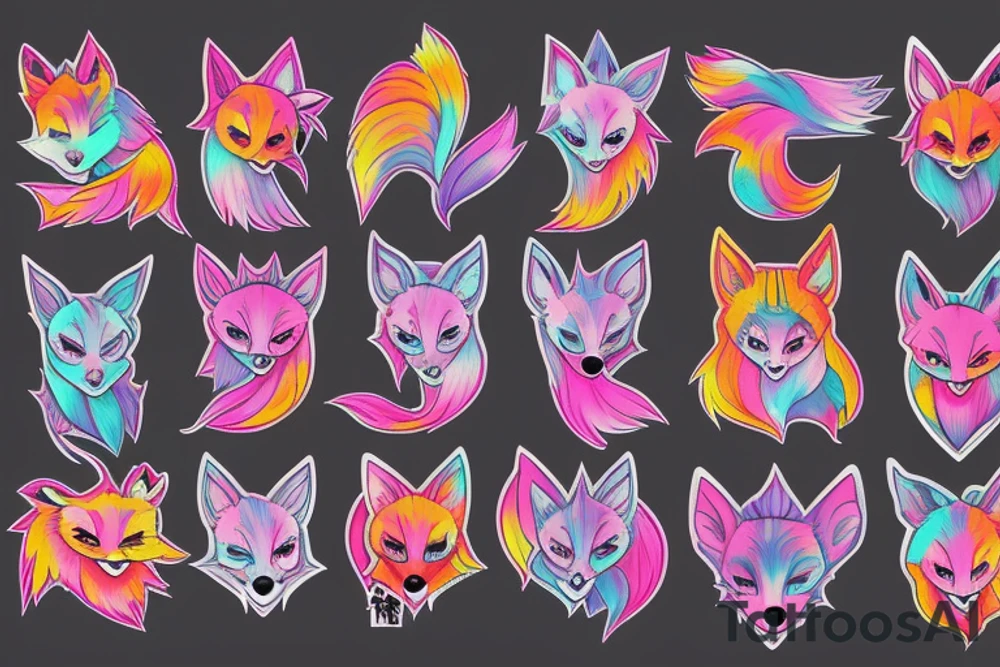 Neon Kawai fox girl tattoo idea