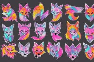 Neon Kawai fox girl tattoo idea