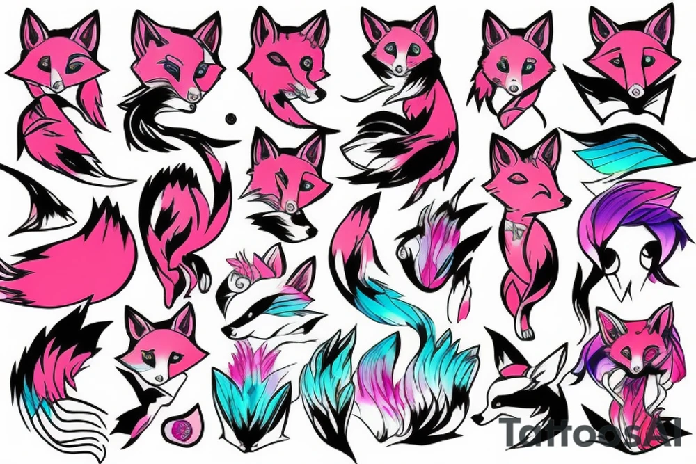 Neon Kawai fox girl tattoo idea