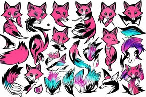 Neon Kawai fox girl tattoo idea