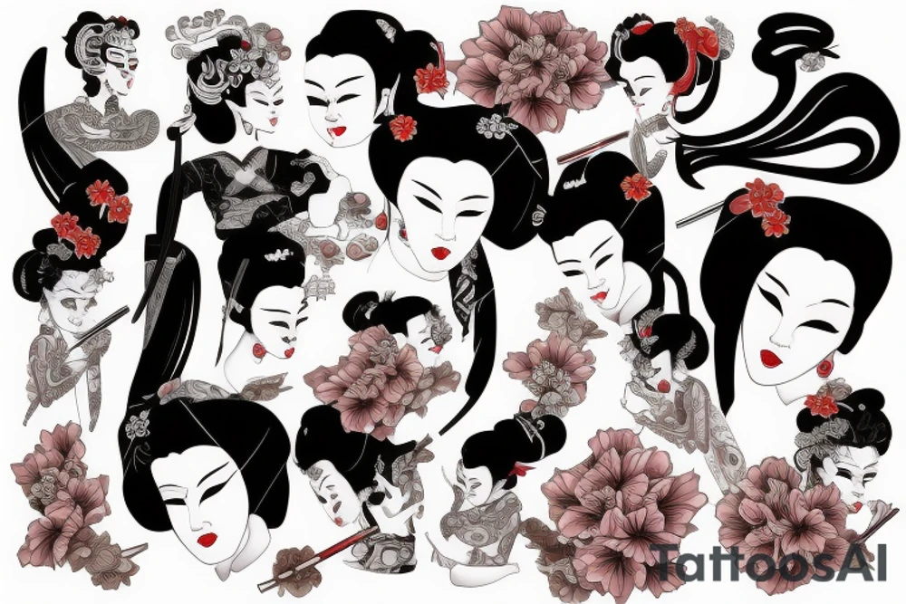 Beautiful Geisha with katana tattoo idea