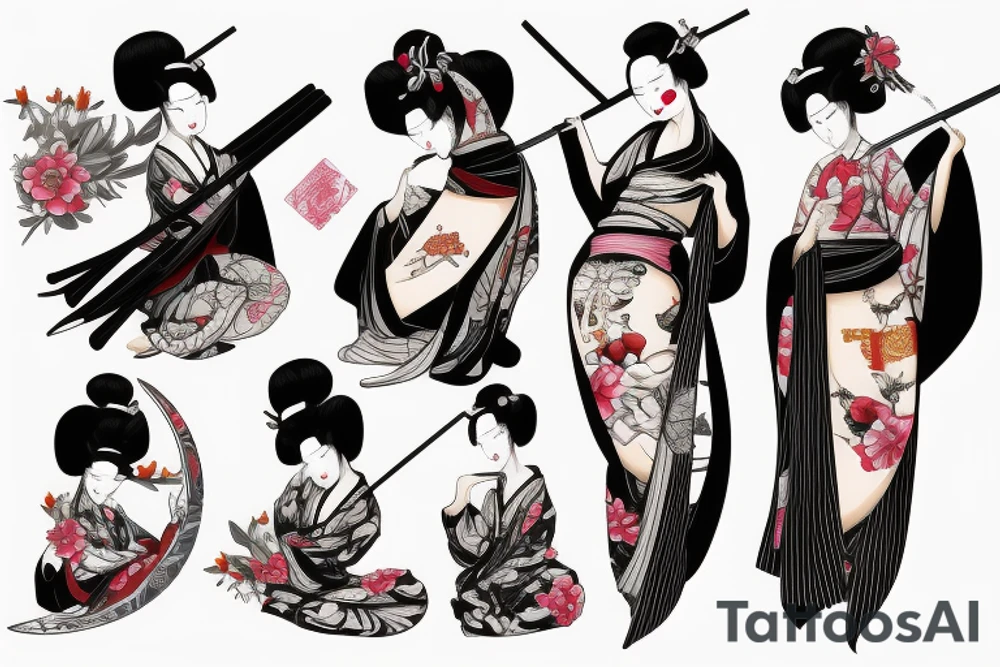 Beautiful Geisha with katana tattoo idea