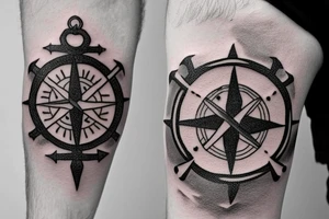 anchor and a compass with ship and map around it which also includes a lighthouse tattoo idea