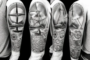 anchor and a compass with ship and map around it which also includes a lighthouse tattoo idea