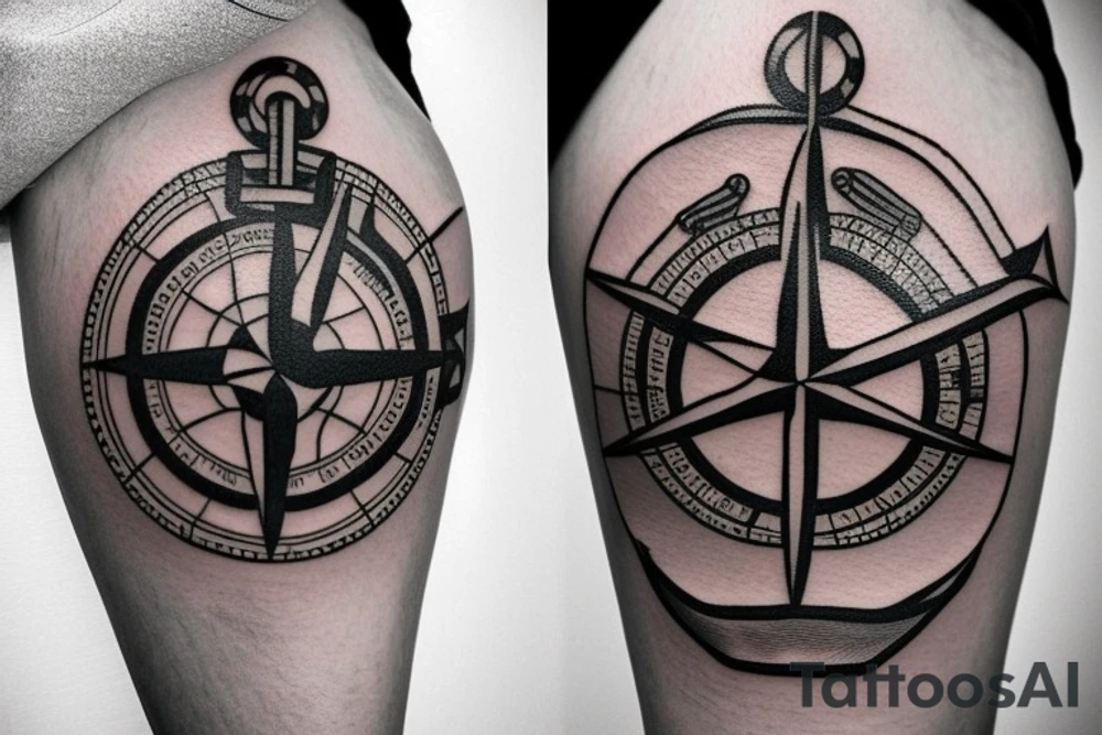anchor and a compass with ship and map around it which also includes a lighthouse tattoo idea