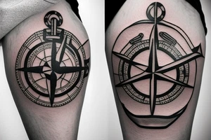 anchor and a compass with ship and map around it which also includes a lighthouse tattoo idea
