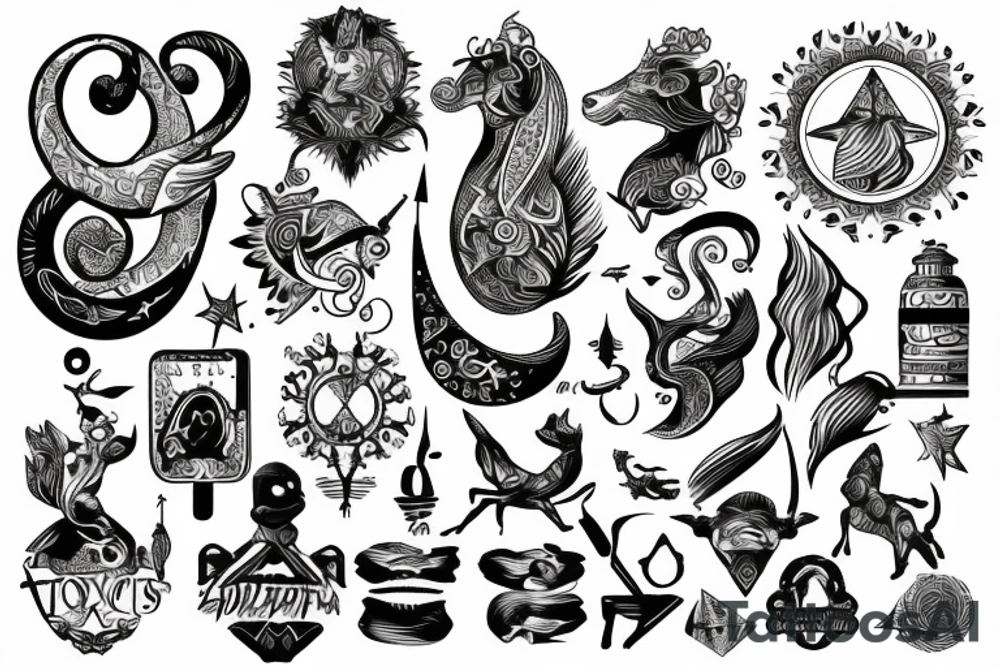 Artistic Sagittarius zodiac sign with travel exploration tattoo idea